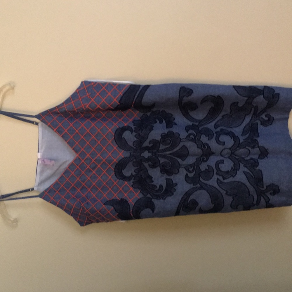 Denim embroidered tank dress